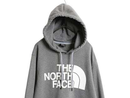 ノースフェイス プリント スウェット フード パーカー メンズ L / 古着 The North Face 裏起毛 プルオーバー トレーナー アウトドア グレー