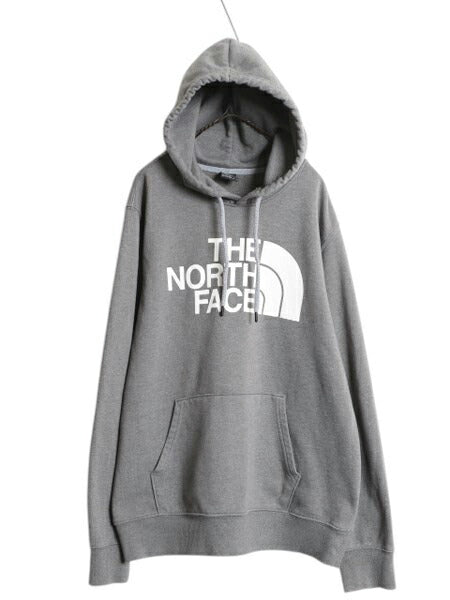 ノースフェイス プリント スウェット フード パーカー メンズ L / 古着 The North Face 裏起毛 プルオーバー トレーナー アウトドア グレー
