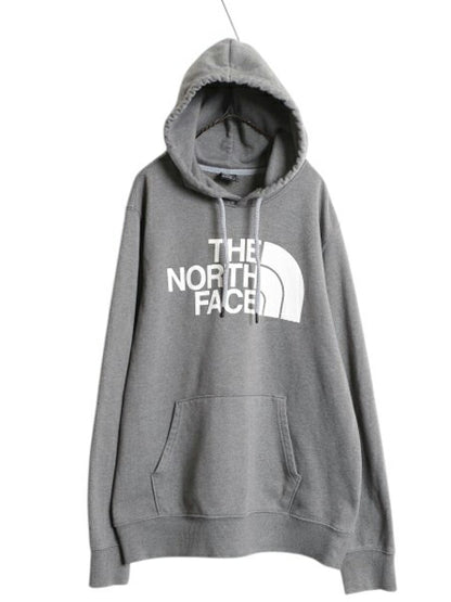ノースフェイス プリント スウェット フード パーカー メンズ L / 古着 The North Face 裏起毛 プルオーバー トレーナー アウトドア グレー