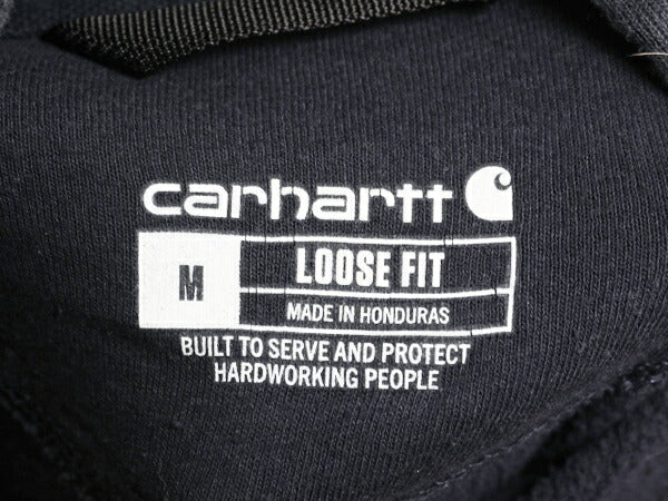 カーハート 袖 プリント スウェット フード パーカー メンズ M 黒 古着 CARHARTT トレーナー 裏起毛 プルオーバー ミドルウェイト ブラック