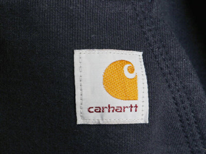 カーハート 袖 プリント スウェット フード パーカー メンズ M 黒 古着 CARHARTT トレーナー 裏起毛 プルオーバー ミドルウェイト ブラック
