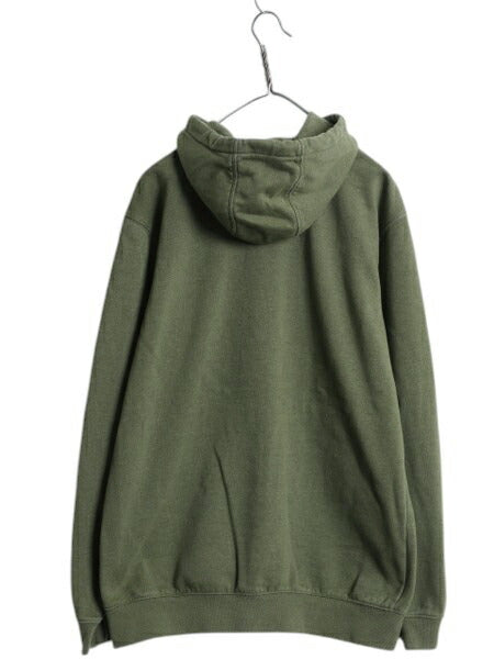 カーハート 袖 プリント スウェット フード パーカー メンズ M CARHARTT トレーナー 裏起毛 プルオーバー ミドルウェイト カーキ グリーン
