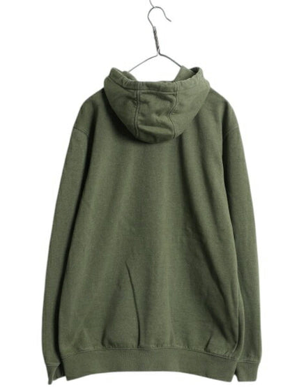 カーハート 袖 プリント スウェット フード パーカー メンズ M CARHARTT トレーナー 裏起毛 プルオーバー ミドルウェイト カーキ グリーン