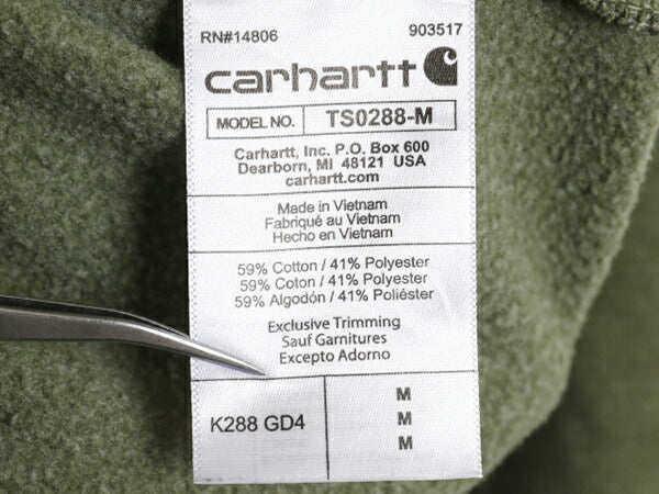 カーハート 袖 プリント スウェット フード パーカー メンズ M CARHARTT トレーナー 裏起毛 プルオーバー ミドルウェイト カーキ グリーン