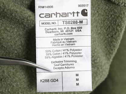カーハート 袖 プリント スウェット フード パーカー メンズ M CARHARTT トレーナー 裏起毛 プルオーバー ミドルウェイト カーキ グリーン