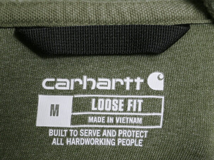 カーハート 袖 プリント スウェット フード パーカー メンズ M CARHARTT トレーナー 裏起毛 プルオーバー ミドルウェイト カーキ グリーン