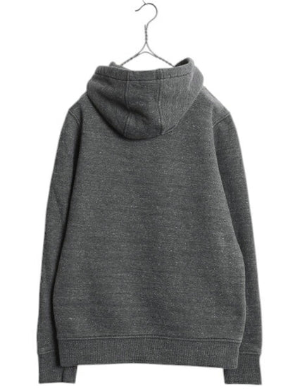 カーハート 袖 プリント スウェット フード パーカー レディース S / 古着 CARHARTT トレーナー 裏起毛 プルオーバー ミドルウェイト 濃灰