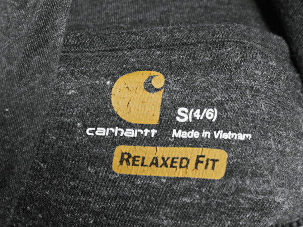 カーハート 袖 プリント スウェット フード パーカー レディース S / 古着 CARHARTT トレーナー 裏起毛 プルオーバー ミドルウェイト 濃灰