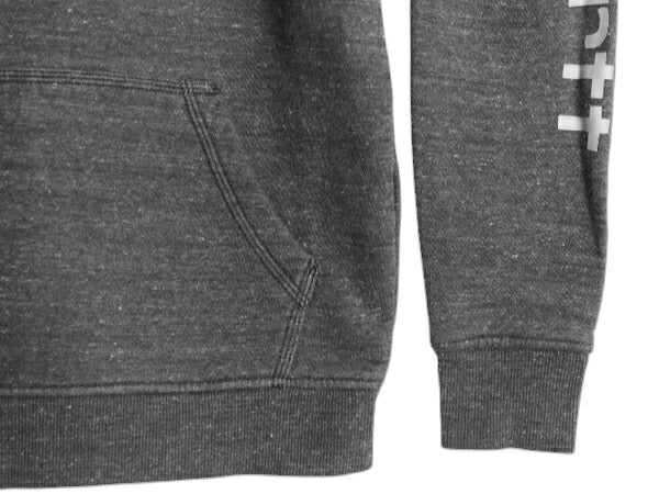 カーハート 袖 プリント スウェット フード パーカー レディース S / 古着 CARHARTT トレーナー 裏起毛 プルオーバー ミドルウェイト 濃灰
