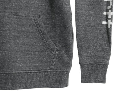 カーハート 袖 プリント スウェット フード パーカー レディース S / 古着 CARHARTT トレーナー 裏起毛 プルオーバー ミドルウェイト 濃灰