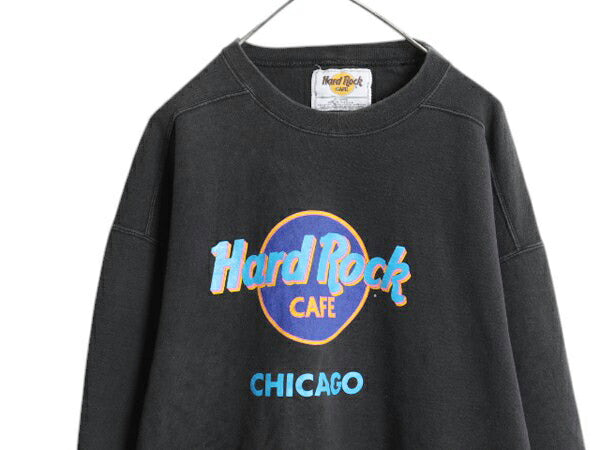 90s USA製 ハードロックカフェ プリント スウェット メンズ レディース XL ブラック / オールド トレーナー 裏起毛 大きいサイズ 黒 企業物