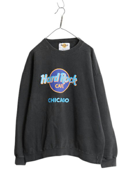 90s USA製 ハードロックカフェ プリント スウェット メンズ レディース XL ブラック / オールド トレーナー 裏起毛 大きいサイズ 黒 企業物