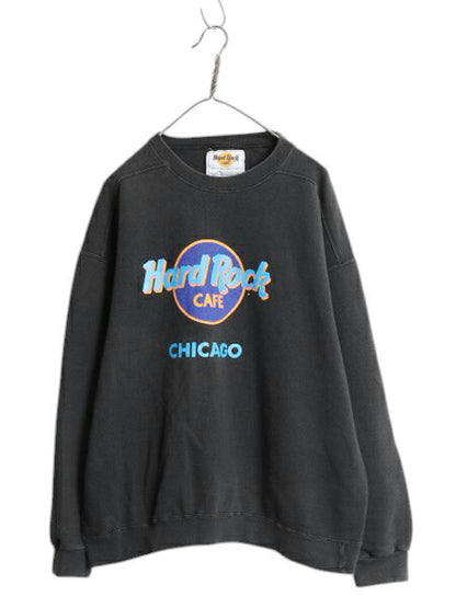 90s USA製 ハードロックカフェ プリント スウェット メンズ レディース XL ブラック / オールド トレーナー 裏起毛 大きいサイズ 黒 企業物