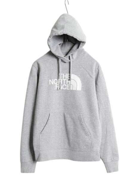 ノースフェイス プリント スウェット フード パーカー メンズ S / 古着 The North Face プルオーバー トレーナー アウトドア 裏起毛 グレー