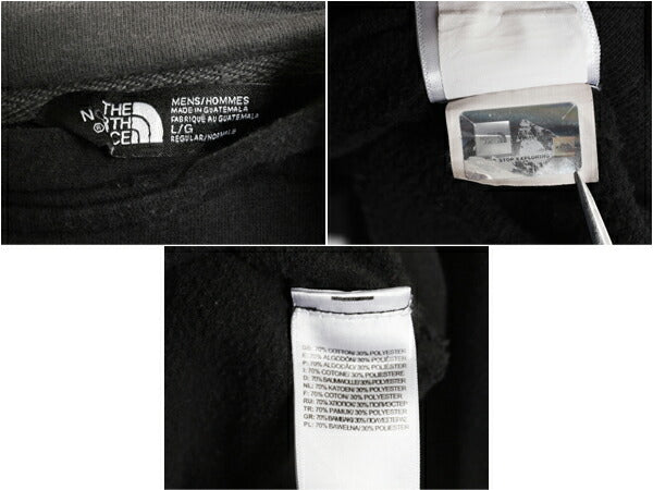 ノースフェイス 迷彩 ロゴ プリント スウェット フード パーカー メンズ L 古着 The North Face プルオーバー 裏起毛 トレーナー 黒 迷彩柄