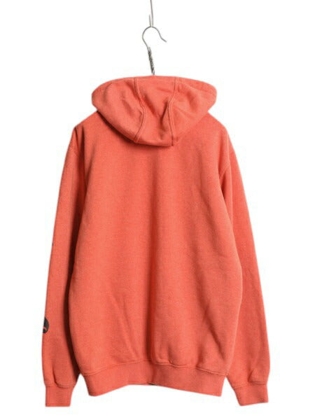 カーハート 袖 プリント スウェット フード パーカー メンズ S / 古着 CARHARTT トレーナー 裏起毛 プルオーバー ミドルウェイト オレンジ