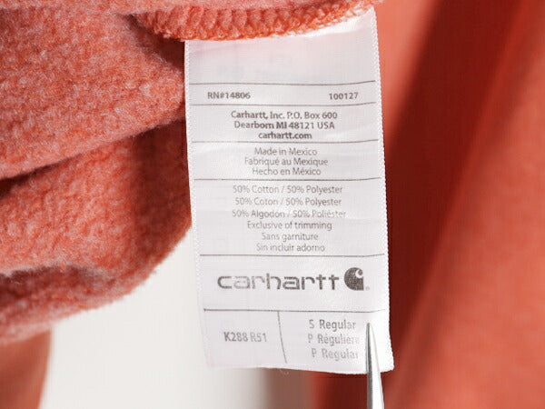 カーハート 袖 プリント スウェット フード パーカー メンズ S / 古着 CARHARTT トレーナー 裏起毛 プルオーバー ミドルウェイト オレンジ