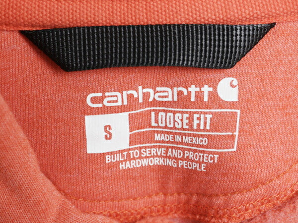 カーハート 袖 プリント スウェット フード パーカー メンズ S / 古着 CARHARTT トレーナー 裏起毛 プルオーバー ミドルウェイト オレンジ