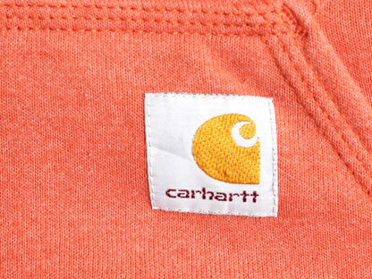 カーハート 袖 プリント スウェット フード パーカー メンズ S / 古着 CARHARTT トレーナー 裏起毛 プルオーバー ミドルウェイト オレンジ