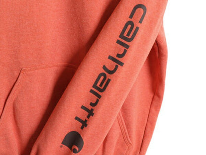 カーハート 袖 プリント スウェット フード パーカー メンズ S / 古着 CARHARTT トレーナー 裏起毛 プルオーバー ミドルウェイト オレンジ