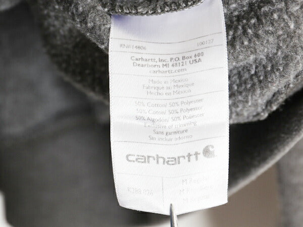 カーハート 袖 プリント スウェット フード パーカー メンズ M CARHARTT トレーナー 裏起毛 プルオーバー ミドルウェイト チャコールグレー