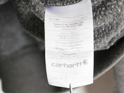 カーハート 袖 プリント スウェット フード パーカー メンズ M CARHARTT トレーナー 裏起毛 プルオーバー ミドルウェイト チャコールグレー