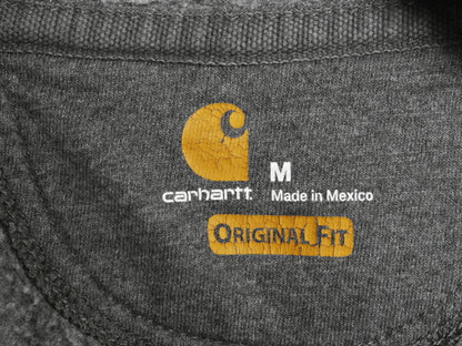 カーハート 袖 プリント スウェット フード パーカー メンズ M CARHARTT トレーナー 裏起毛 プルオーバー ミドルウェイト チャコールグレー