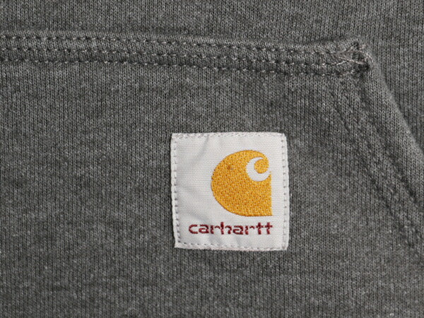 カーハート 袖 プリント スウェット フード パーカー メンズ M CARHARTT トレーナー 裏起毛 プルオーバー ミドルウェイト チャコールグレー