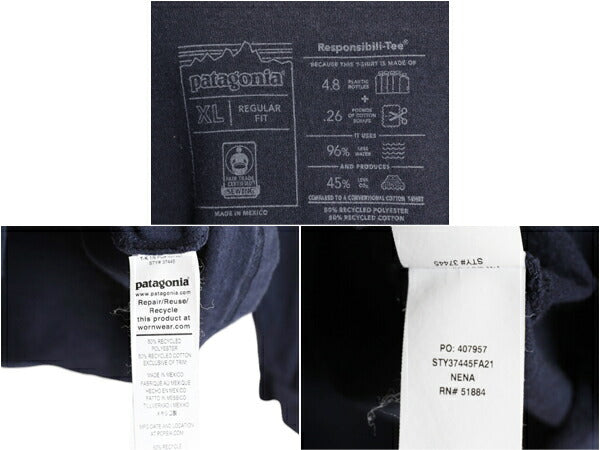 パタゴニア 両面 プリント 長袖 Tシャツ レディース XL 21年製 アウトドア ロンT ロングスリーブ ロゴT P6 バックプリント 大きいサイズ 紺