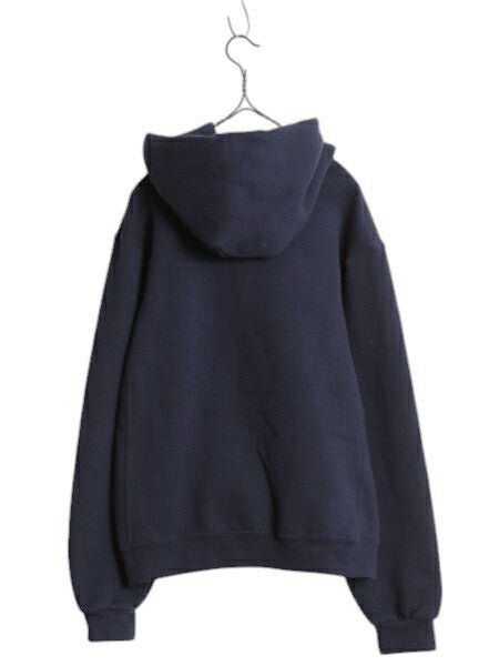 00s ラッセル カレッジ プリント スウェット フード パーカー メンズ レディース S オールド RUSSELL トレーナー 裏起毛 プルオーバー 紺