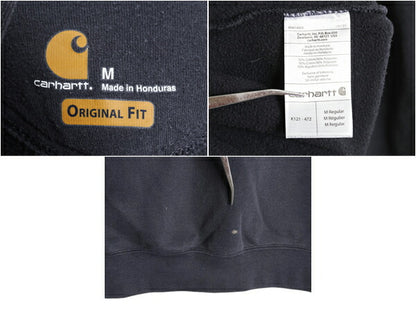 カーハート スウェット フード パーカー メンズ M / 古着 CARHARTT トレーナー ミドルウェイト プルオーバー 裏起毛 ワンポイント ネイビー