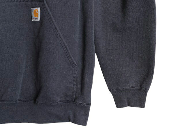 カーハート スウェット フード パーカー メンズ M / 古着 CARHARTT トレーナー ミドルウェイト プルオーバー 裏起毛 ワンポイント ネイビー