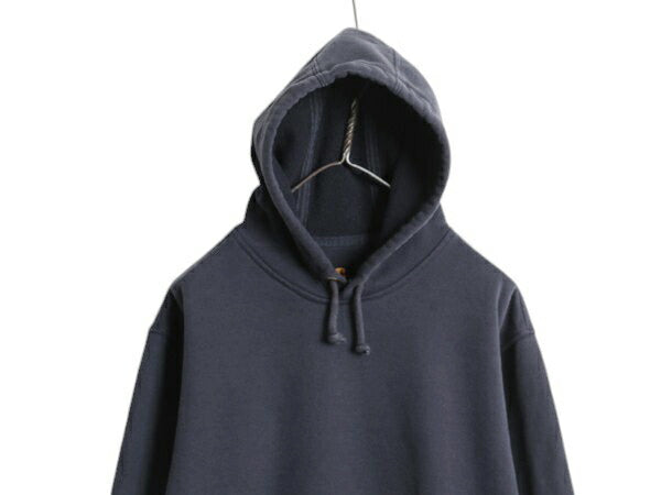 カーハート スウェット フード パーカー メンズ M / 古着 CARHARTT トレーナー ミドルウェイト プルオーバー 裏起毛 ワンポイント ネイビー