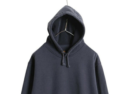 カーハート スウェット フード パーカー メンズ M / 古着 CARHARTT トレーナー ミドルウェイト プルオーバー 裏起毛 ワンポイント ネイビー