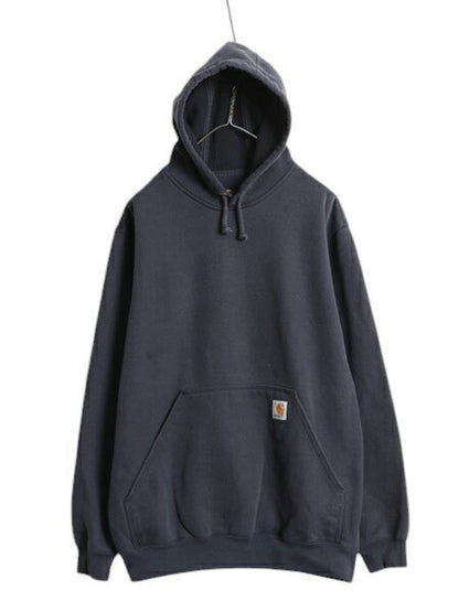 カーハート スウェット フード パーカー メンズ M / 古着 CARHARTT トレーナー ミドルウェイト プルオーバー 裏起毛 ワンポイント ネイビー