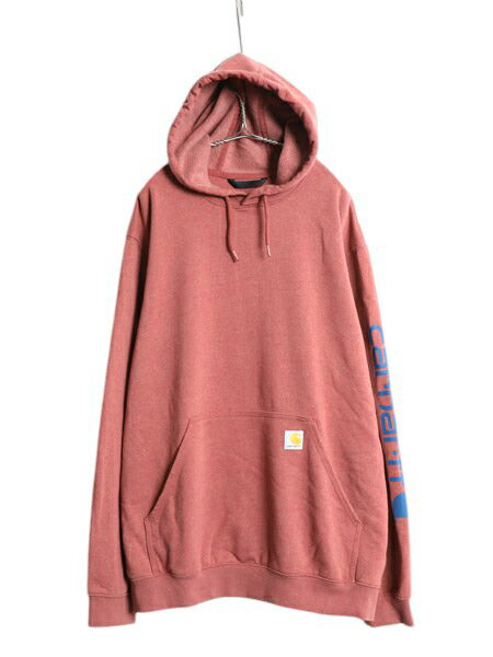 カーハート 袖 プリント スウェット フード パーカー メンズ XL / CARHARTT トレーナー 裏起毛 プルオーバー ミドルウェイト 大きいサイズ