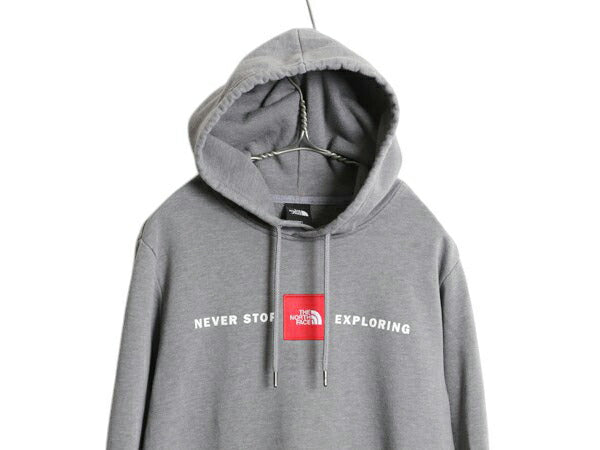 US企画 ノースフェイス スウェット フード パーカー メンズ M 古着 アウトドア プルオーバー トレーナー 裏起毛 ボックスロゴ ワッペン 灰