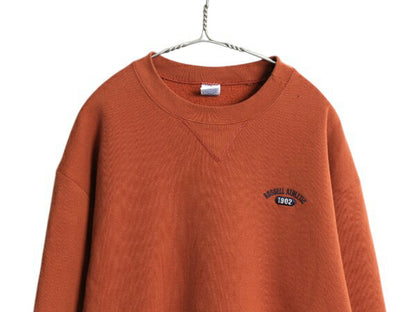 90s ラッセル ワンポイント ロゴ 刺繍 スウェット メンズ レディース L オールド トレーナー 前V 裏起毛 クルーネック シンプル テラコッタ