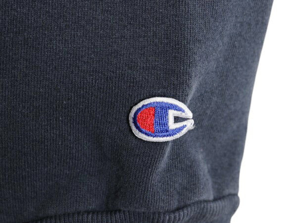 90s USA製 チャンピオン ワンポイント スウェット メンズ レディース L  古着 オールド 裏起毛 トレーナー ロゴ 刺繍 前V 目付き ネイビー
