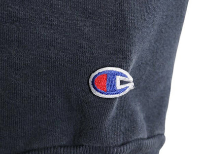 90s USA製 チャンピオン ワンポイント スウェット メンズ レディース L  古着 オールド 裏起毛 トレーナー ロゴ 刺繍 前V 目付き ネイビー