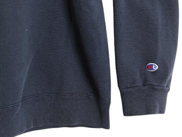 90s USA製 チャンピオン ワンポイント スウェット メンズ レディース L  古着 オールド 裏起毛 トレーナー ロゴ 刺繍 前V 目付き ネイビー