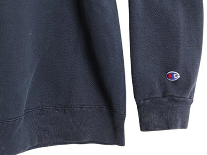 90s USA製 チャンピオン ワンポイント スウェット メンズ レディース L  古着 オールド 裏起毛 トレーナー ロゴ 刺繍 前V 目付き ネイビー