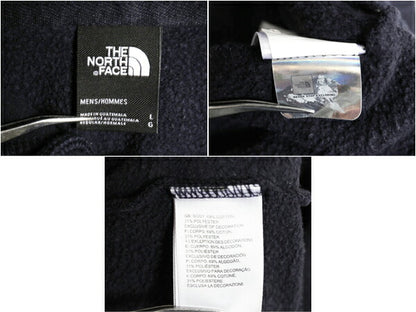 ノースフェイス プリント スウェット フード パーカー メンズ L 古着 The North Face 裏起毛 プルオーバー トレーナー アウトドア ネイビー