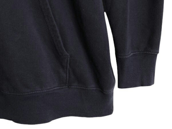 ノースフェイス プリント スウェット フード パーカー メンズ L 古着 The North Face 裏起毛 プルオーバー トレーナー アウトドア ネイビー