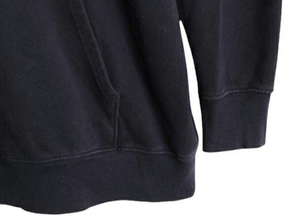 ノースフェイス プリント スウェット フード パーカー メンズ L 古着 The North Face 裏起毛 プルオーバー トレーナー アウトドア ネイビー