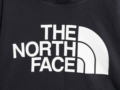 ノースフェイス プリント スウェット フード パーカー メンズ L 古着 The North Face 裏起毛 プルオーバー トレーナー アウトドア ネイビー