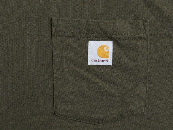 カーハート ポケット付き 長袖 Tシャツ メンズ L / ヘビーウェイト ロンT ポケT ロングスリーブ ワンポイント クルーネック カーキグリーン