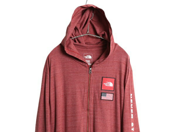 ノースフェイス フルジップ フード パーカー メンズ XXL 袖 プリント 星条旗 ストレッチ 長袖 Tシャツ ロンT カットソー 薄手 大きいサイズ