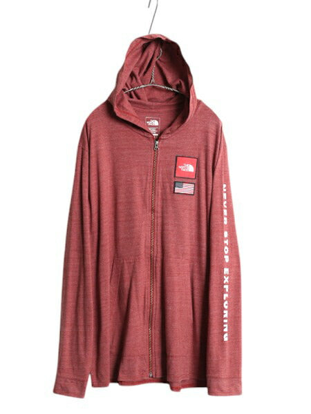 ノースフェイス フルジップ フード パーカー メンズ XXL 袖 プリント 星条旗 ストレッチ 長袖 Tシャツ ロンT カットソー 薄手 大きいサイズ