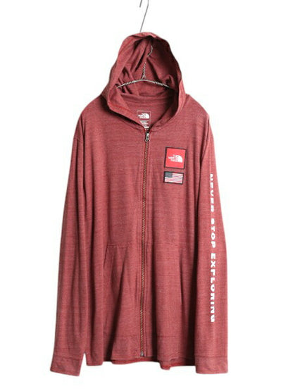 ノースフェイス フルジップ フード パーカー メンズ XXL 袖 プリント 星条旗 ストレッチ 長袖 Tシャツ ロンT カットソー 薄手 大きいサイズ
